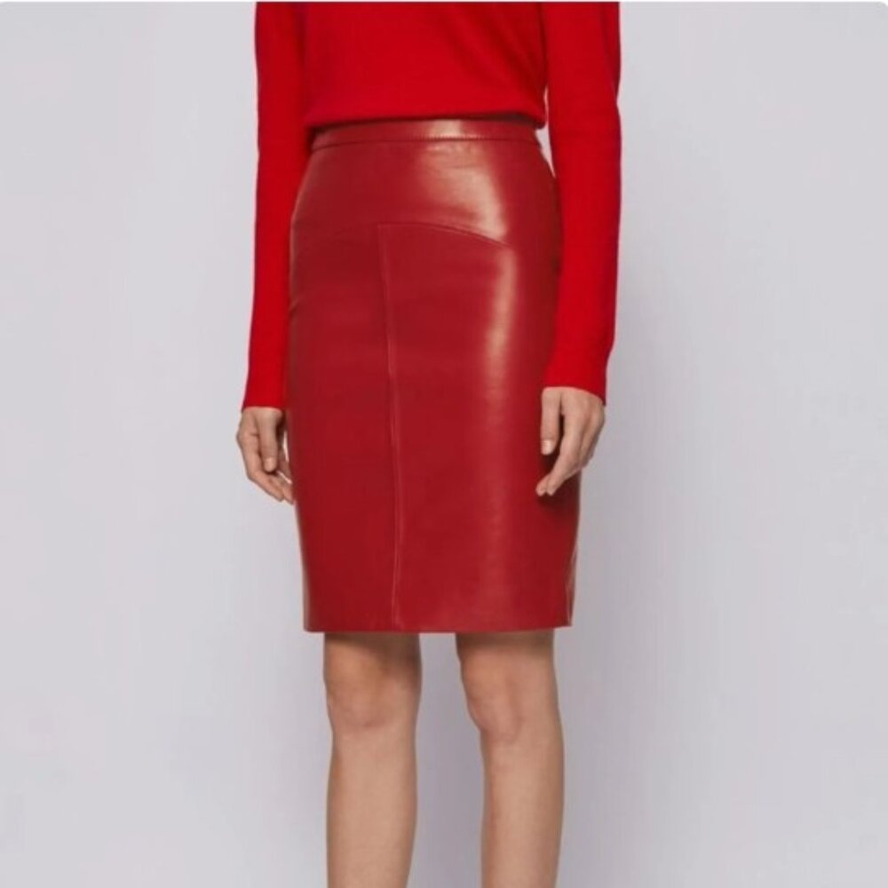 DANIER Red leather pencil skirt size 4 waist 14 *Great Condition*